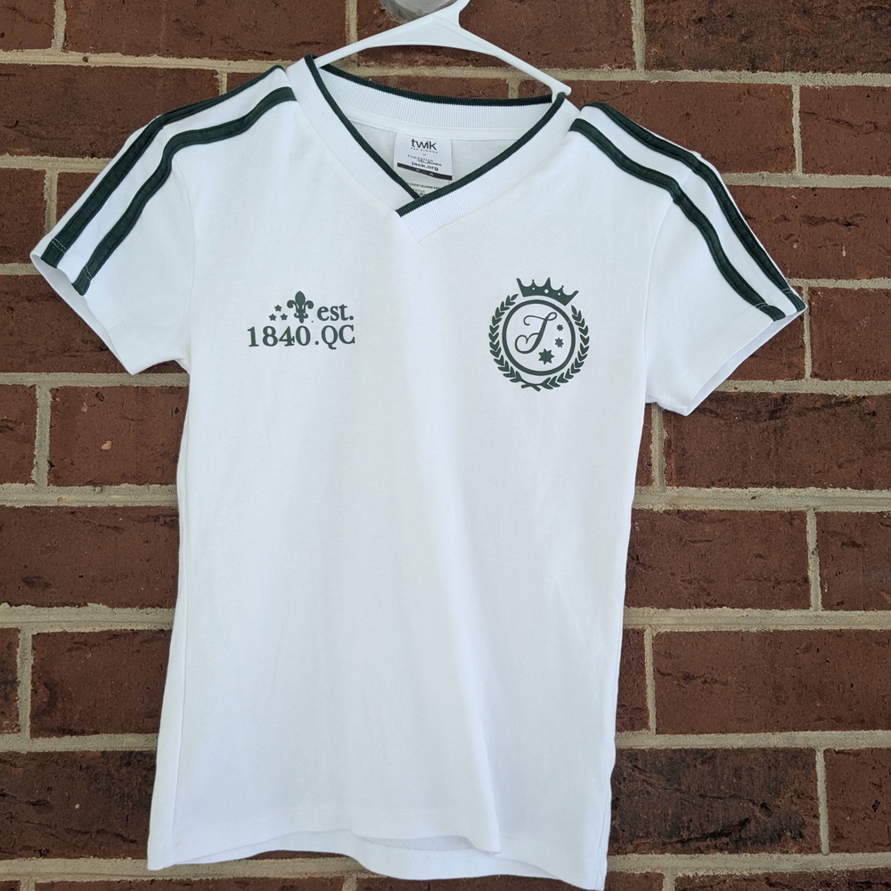 Twik White Tee with Dark Green Stripes